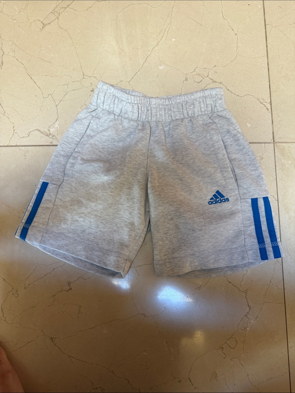 adidas Kids Light Gray Shorts with Blue Stripes (fits size 6-7)